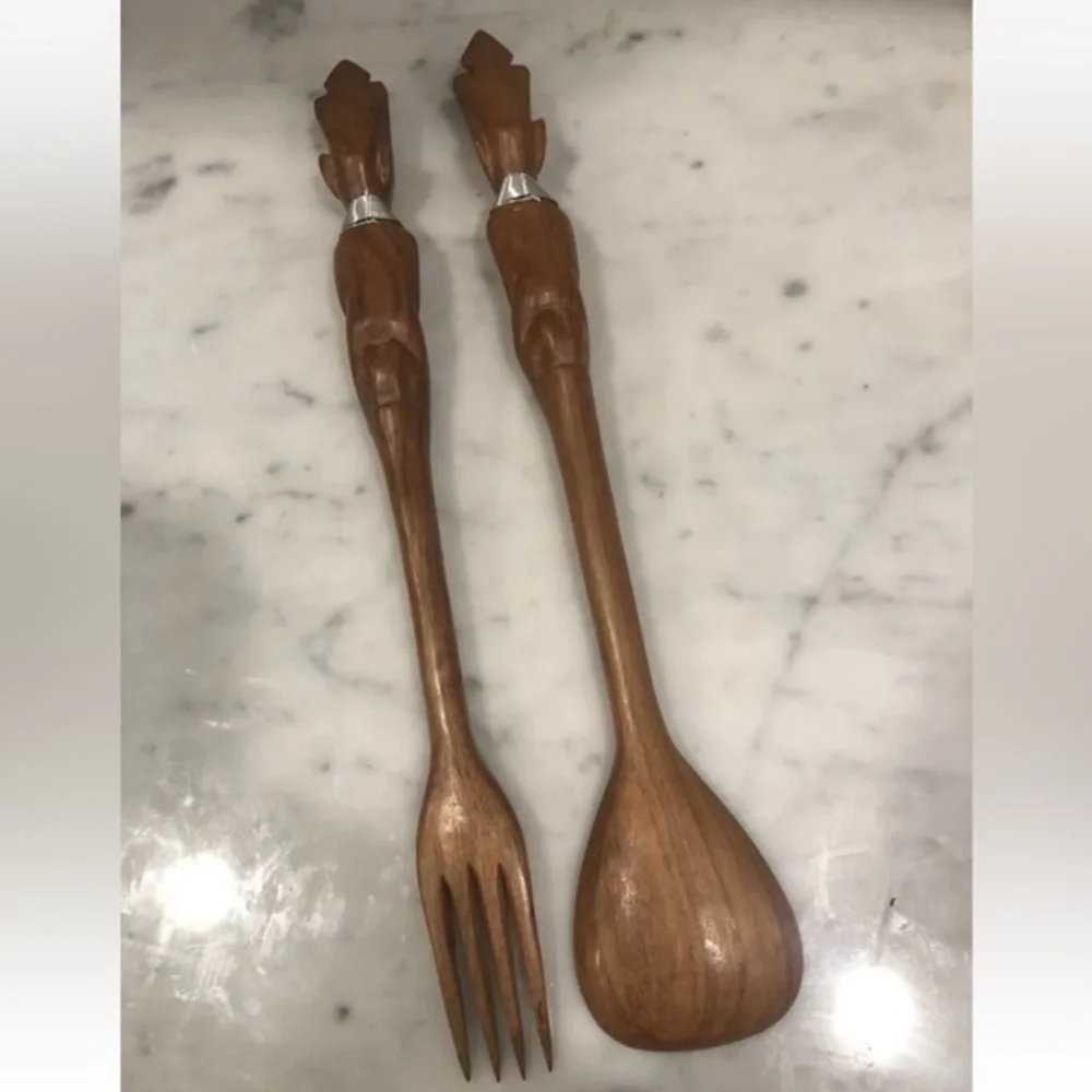Hand carved African salad serving set‎